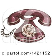 Clipart Of A Sketched And Color Filled Vintage Telephone Royalty Free Vector Illustration