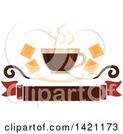 Clipart Of A Hot Steamy Cup Of Coffee Over A Banner Royalty Free Vector Illustration