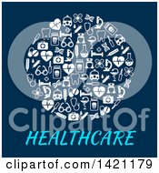 Poster, Art Print Of Circle Formed Of White Medical Icons Over Healthcare Text On Blue