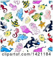 Poster, Art Print Of Seamless Pattern Background Of Sea Animals