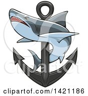 Poster, Art Print Of Shark Swimming Around A Nautical Anchor