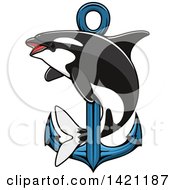 Poster, Art Print Of Killer Whale Orca Swimming Around A Nautical Anchor