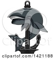 Poster, Art Print Of Whale Swimming Around A Nautical Anchor