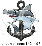 Poster, Art Print Of Hammerhead Shark Swimming Around A Nautical Anchor