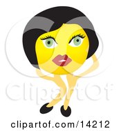 Attractive Female Smiley With Black Hair Clipart Illustration
