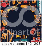 Clipart Of A Border Of Musical Instruments On Dark Blue Royalty Free Vector Illustration by Vector Tradition SM