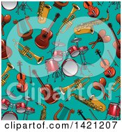 Clipart Of A Seamless Pattern Background Of Instruments Royalty Free Vector Illustration by Vector Tradition SM