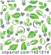 Poster, Art Print Of Seamless Background Pattern Of Green Leaf Light Bulbs