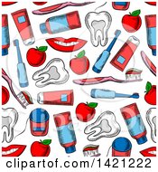 Poster, Art Print Of Seamless Pattern Background Of Dental Items