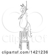 Cartoon Black And White Lineart Horse Standing On A Chair With A Noose Around Its Neck