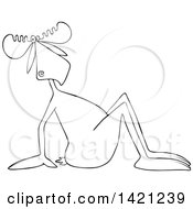 Poster, Art Print Of Cartoon Black And White Linaert Moose Sitting On The Ground And Leaning Back
