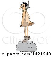 Poster, Art Print Of Cartoon Caveman Standing On A Boulder With A Noose Around His Neck