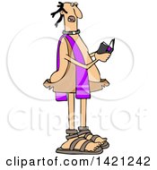 Clipart Of A Cartoon Caveman Priest Reading From A Bible Royalty Free Vector Illustration