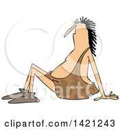 Poster, Art Print Of Cartoon Caveman Sitting On The Ground And Leaning Back