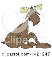 Poster, Art Print Of Cartoon Moose Sitting On The Ground And Leaning Forward