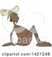 Clipart Of A Cartoon Moose Sitting On The Ground And Leaning Back Royalty Free Vector Illustration