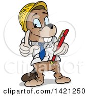 Poster, Art Print Of Cartoon Builder Beaver Holding A Pen