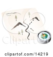 Compass Resting On A Hiking Map Clipart Illustration by Rasmussen Images #COLLC14219-0030
