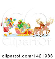 Poster, Art Print Of Reindeer Waiting As Santa Loads His Sleigh With Christmas Gifts