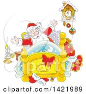Cartoon Santa Stretching In His Bed
