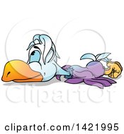 Clipart Of A Cartoon Tired Parrot Laying On His Stomach Royalty Free Vector Illustration by dero