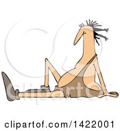 Clipart Of A Cartoon Caveman Sitting On The Ground And Leaning Back Royalty Free Vector Illustration