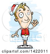 Clipart Of A Cartoon Doodled Male Christmas Elf Waving Royalty Free Vector Illustration