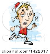 Clipart Of A Cartoon Doodled Exhausted Male Christmas Elf Running Royalty Free Vector Illustration