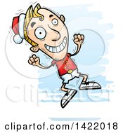 Clipart Of A Cartoon Doodled Male Christmas Elf Jumping For Joy Royalty Free Vector Illustration