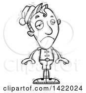 Clipart Of A Cartoon Black And White Lineart Doodled Depressed Male Christmas Elf Royalty Free Vector Illustration