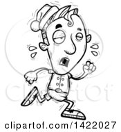 Poster, Art Print Of Cartoon Black And White Lineart Doodled Exhausted Male Christmas Elf Running