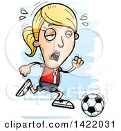 Clipart Of A Cartoon Doodled Exhausted Female Soccer Player Running Royalty Free Vector Illustration