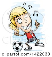 Clipart Of A Cartoon Doodled Female Soccer Player Dancing To Music Royalty Free Vector Illustration