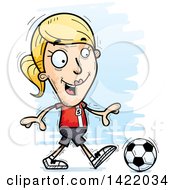 Clipart Of A Cartoon Doodled Female Soccer Player Walking Royalty Free Vector Illustration