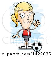 Clipart Of A Cartoon Doodled Female Soccer Player Waving Royalty Free Vector Illustration by Cory Thoman
