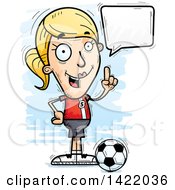 Poster, Art Print Of Cartoon Doodled Female Soccer Player Holding Up A Finger And Talking