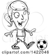 Poster, Art Print Of Cartoon Black And White Lineart Doodled Female Soccer Player Walking