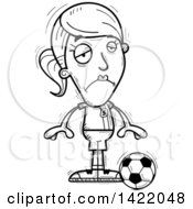 Cartoon Black And White Lineart Doodled Depressed Female Soccer Player