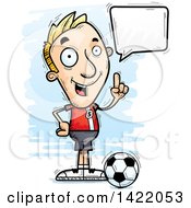 Cartoon Doodled Male Soccer Player Holding Up A Finger And Talking