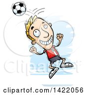 Poster, Art Print Of Cartoon Doodled Male Soccer Player Jumping And Bouncing A Ball Off Of His Head