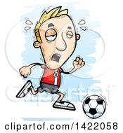 Cartoon Doodled Exhausted Male Soccer Player Running