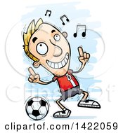 Poster, Art Print Of Cartoon Doodled Male Soccer Player Dancing To Music