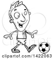 Cartoon Black And White Lineart Doodled Male Soccer Player Walking