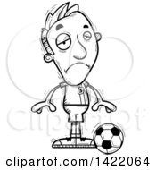 Cartoon Black And White Lineart Doodled Depressed Male Soccer Player