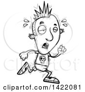 Poster, Art Print Of Cartoon Black And White Lineart Doodled Exhausted Punk Dude Running