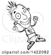 Poster, Art Print Of Cartoon Black And White Lineart Doodled Punk Dude Jumping For Joy