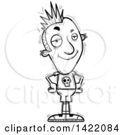 Clipart Of A Cartoon Black And White Lineart Doodled Confident Punk Dude With Hands On His Hips Royalty Free Vector Illustration by Cory Thoman