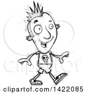 Clipart Of A Cartoon Black And White Lineart Doodled Punk Dude Walking Royalty Free Vector Illustration by Cory Thoman