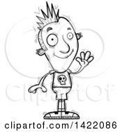 Clipart Of A Cartoon Black And White Lineart Doodled Punk Dude Waving Royalty Free Vector Illustration by Cory Thoman