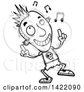 Poster, Art Print Of Cartoon Black And White Lineart Doodled Punk Dude Dancing To Music